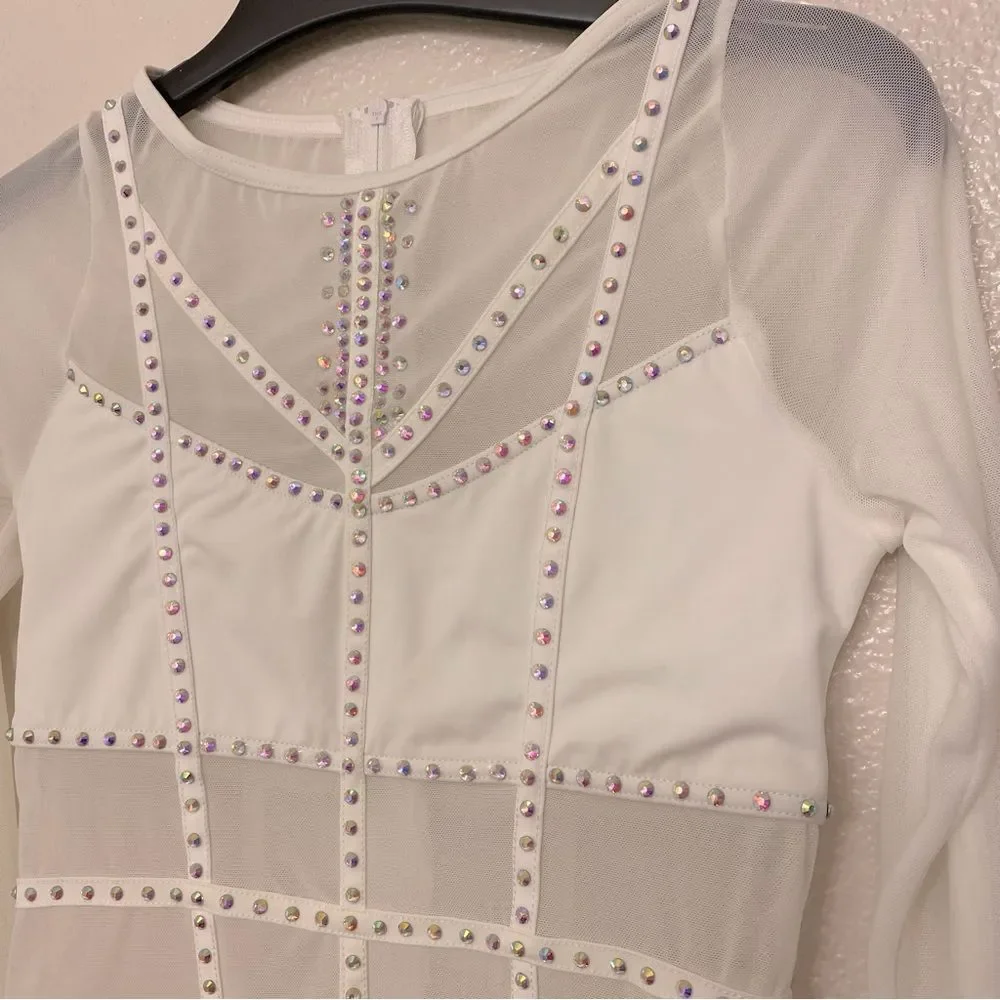 WEISSMAN Elite Dance Costume solo white caged mesh leotard Intention MT10574 LC